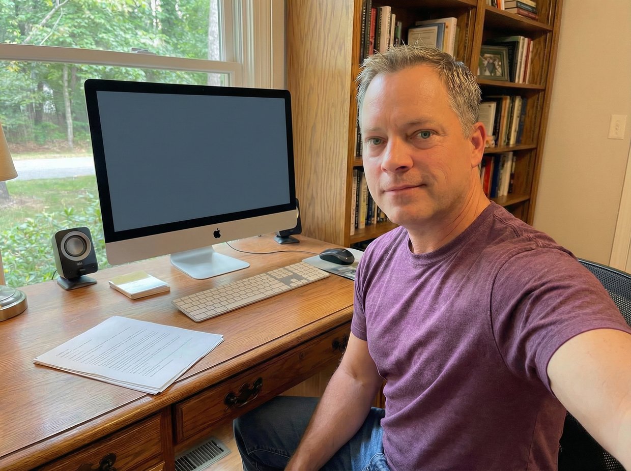 Michael Blossom at his desk